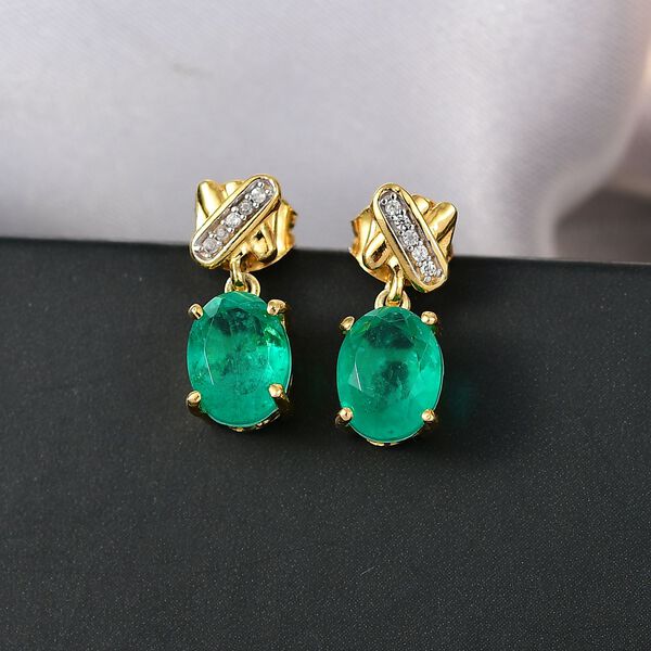 D'Joy Smaragd Triplett Quarz und wei&szlig;e Zirkon Ohrringe - 2,89 ct. image number 2