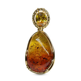 Natürlicher, baltischer, Bernstein und Zirkonia Anhänger, 925 Silber ca. 30.00 ct