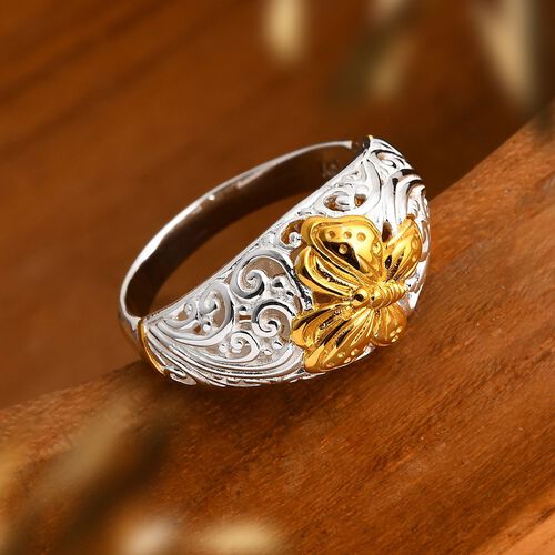 Royal Bali - 925 Silber Zweifarbige Beschichtung Schmetterling Ring (Größe 17.00) ca. 6,22g image number 1