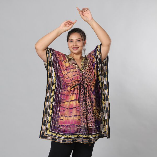 V-Ausschnitt bedruckter Kaftan, Einheitsgr&ouml;&szlig;e Lila image number 2