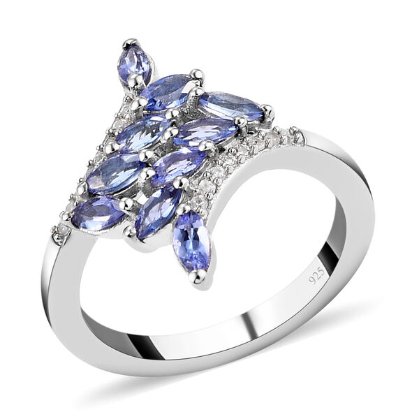 AA Tansanit und wei&szlig;er Zirkon-Ring, 925 Silber platiniert  ca. 0,89 ct image number 4
