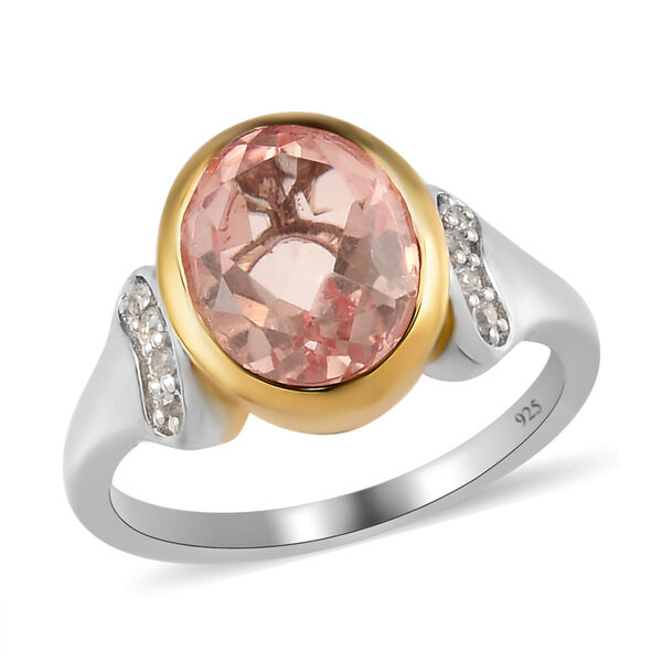 Morganit Triplett Quarz und Zirkon Ring 925 Silber Bicolor image number 4