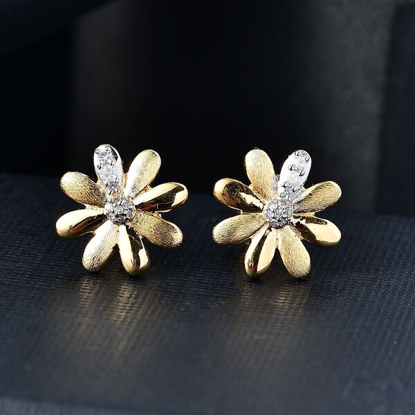 GP Italian Garden Kollektion - Weiße Diamant und Kanchanaburi blaue Saphir Ohrringe, 925 Silber 750 Gelbgold Vermeil - 0,14 ct. image number 2