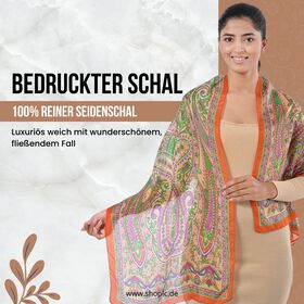 Bedruckter Schal aus 100% Seide, Multicolor-Muster mit roter Bordüre, ca. 70 x 200 cm
