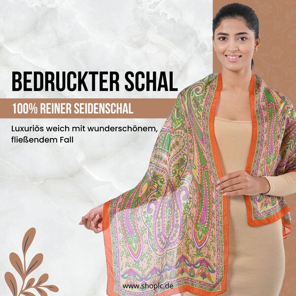 Eleganter Luxuriöser 100% Seidenschal, Größe: 160 x 49 cm, grün
