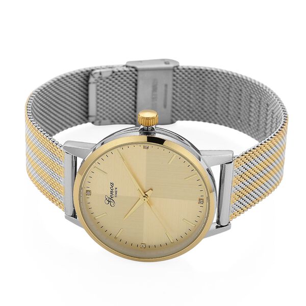 GENOA TIME - V2 Automatik Armbanduhr, Geh&auml;use 316 Edelstahl Sonnenschein Zifferblatt mit wei&szlig;em Diamant Edelstahl Mesharmband, bicolor image number 5