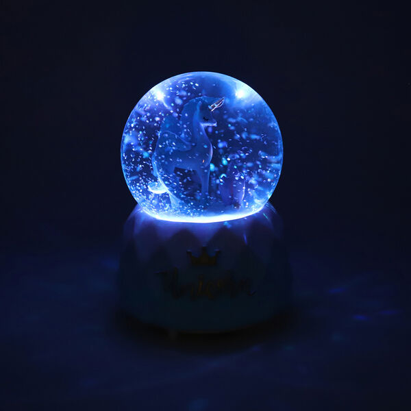Schneekugel Musik und Licht, 15x10 cm, Einhorn, Blau image number 4