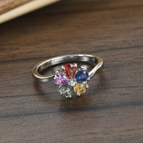 Mehrfarbig Saphir und Zirkon Blumen Ring 925 Silber Platin-&Uuml;berzug image number 2