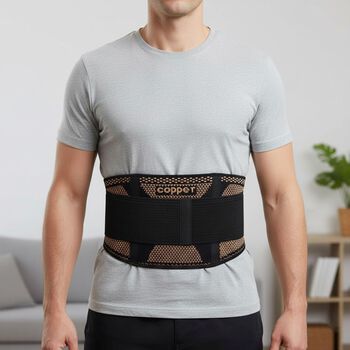 LIVMORE Kupferfaser R&uuml;cken und Taillen G&uuml;rtel, Gr&ouml;&szlig;e L, Kompression Schwarz-Kupfer