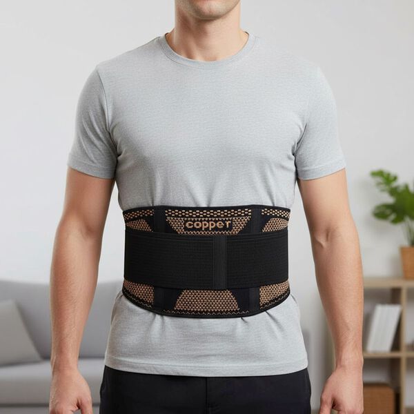 LIVMORE Kupferfaser R&uuml;cken und Taillen G&uuml;rtel, Gr&ouml;&szlig;e L, Kompression Schwarz-Kupfer image number 2