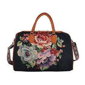 Weekender-Tasche mit Blumenmuster, 45x23x27 cm, Schwarz