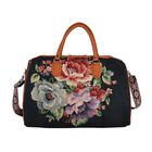 Life style Color:Black with Multi flowers print /Profile:Duffel bag wall(exterior):Polyester Lining(interior): polyester; Pockets(exterior):Zipped-1;Button-1,Pockets(interior):Card slot-5 Measurement:45*23*27cm