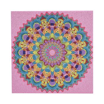 DIY Diamond Painting Leinwand Katze, mehrfarbiges Motiv mit Glitzerakzenten, 29x29cm, Mandala