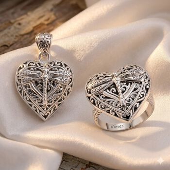 Royal Bali Kollektion - Herz Ring und Anh&auml;nger mit Libellenmotiv