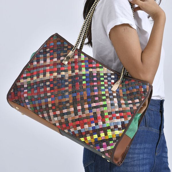 Chaos by Elsie - Echtleder Handtasche mit RFID-Schutz, Gewebtes Muster in Multicolor, 43x15x29 cm image number 3