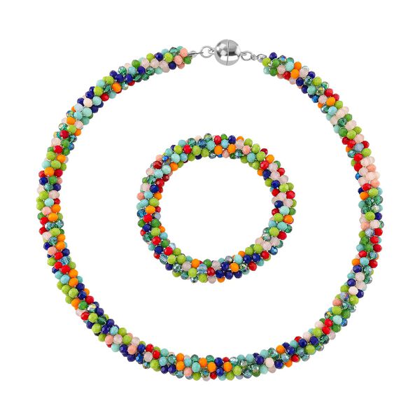 2er Set - Mehrfarbiger Kristall Halskette und Armband, flexibel image number 0