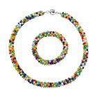 2er Set - Mehrfarbiger Kristall Halskette und Armband, flexibel
