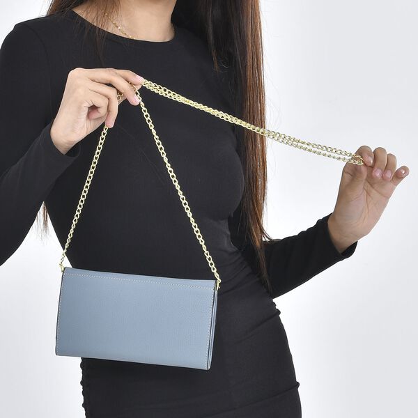 Echtleder Clutch mit Metallriemen, grau image number 3