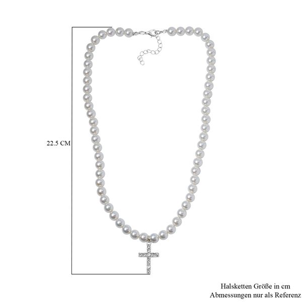 Wei&szlig;er Kristall, Wei&szlig;e Muschelkernperle Halskette ca. 50 cm image number 5