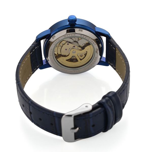 GENOA Automatikuhr mit Automatikwerk, Zifferblatt mit Blumenmuster und Moissaniten, blaues Lederarmband, 36mm image number 7
