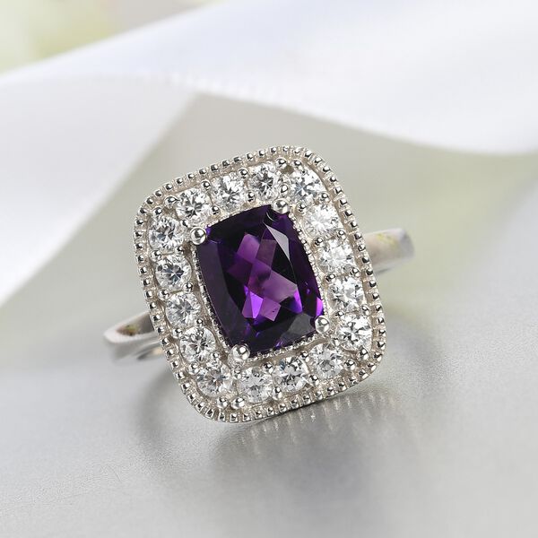 Marokkanischer Amethyst und Zirkon Halo Ring 925 Silber Platin-&Uuml;berzug image number 2