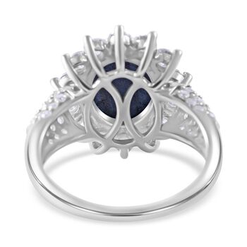 Diffundierter Stern blauer Saphir, Moissanit Ring, 925 Silber rhodiniert (Gr&ouml;&szlig;e 19.00) ca. 7.90 ct