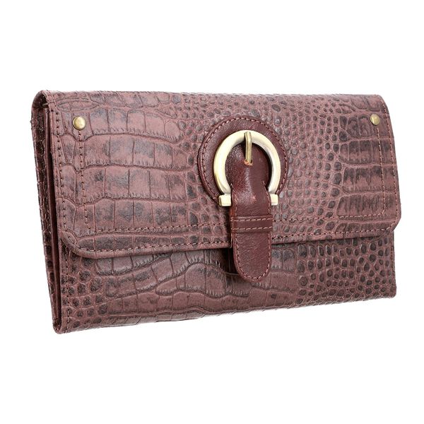 Echtleder Portemonnaie mit Krokoprägung und RFID-Schutz, 19,5x11,45 cm, braun image number 3