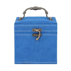 Schmuckkästchen aus Samt mit Spiegel, Schloss und Griff, 3 Ebenen, Blau