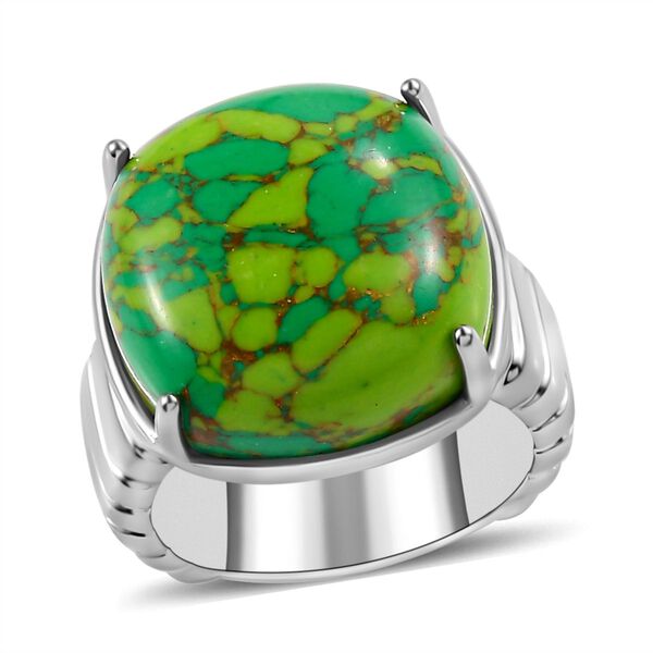 Grünes Türkis Ring, Edelstahl (Größe 16.00) ca. 12.43 ct image number 4