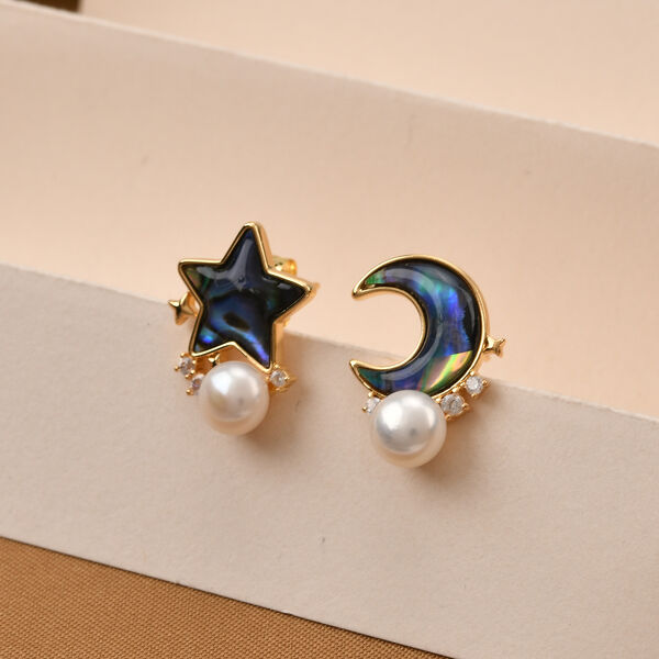 Weißer Zirkonia, Abalone Muschel Ohrringe Nickelfreies Messing Standard image number 1