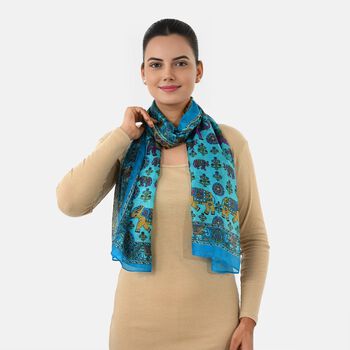 LA MAREY - Seidenschal 100% Seide 50 x 170 cm Blau
