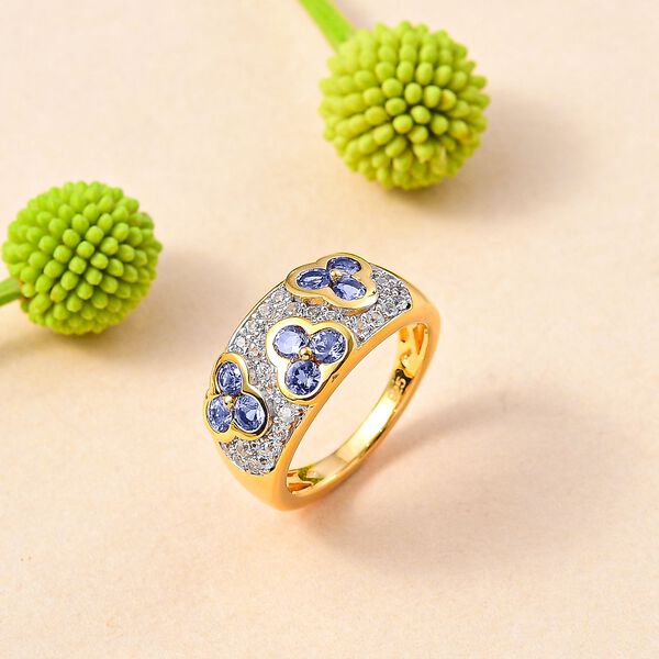 Tansanit, Weißer Zirkon Ring 925 Silber 750 Gelbgold Vermeil (Größe 21.00) ca. 1,61 ct image number 2