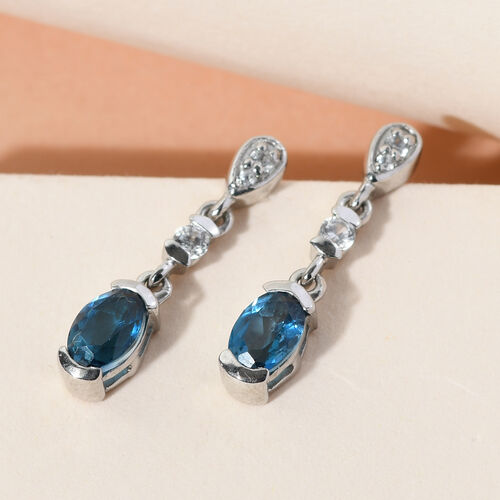 London Blau Topas und Zirkon Ohrhänger 925 Silber platiniert ca. 1,60 ct  image number 1