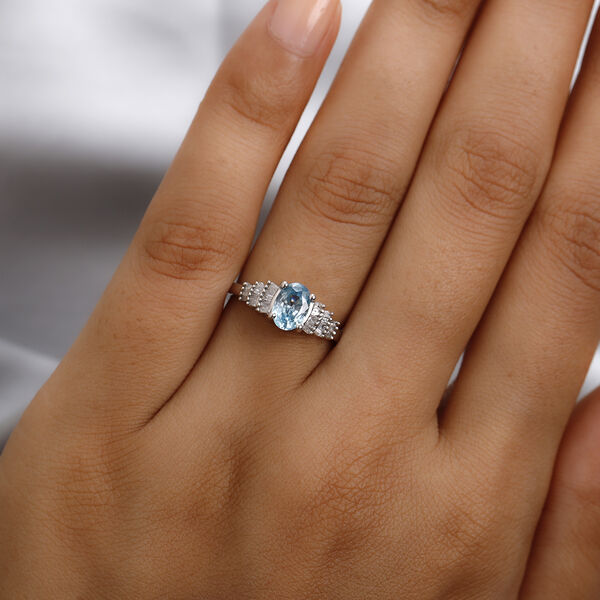 Kambodschanischer, blauer Zirkon und Diamant-Ring, 925 Silber platiniert  ca. 1,38 ct image number 3