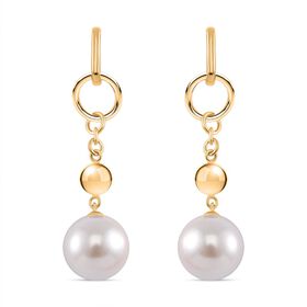 Weiße Muschelkernperle Ohrringe 925 Silber 750 Gelbgold Vermeil