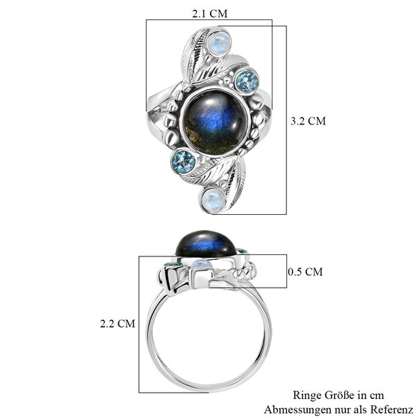 Sajen Silber - AAA Labradorit, Schweizer Blautopas, Schweizer Blautopas Ring 925 Silber rhodiniert (Größe 17.00) ca. 5.07 ct image number 6