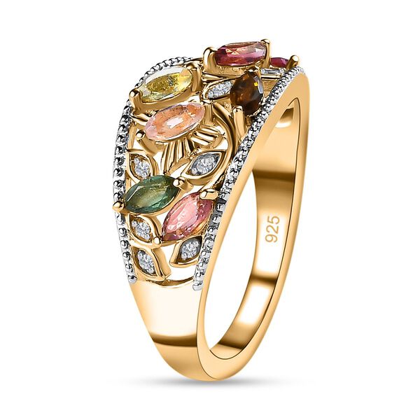 Mehrfarbiger Turmalin, Wei&szlig;er Zirkon Ring, 925 Silber Gelbgold Vermeil, (Gr&ouml;&szlig;e 19.00) ca. 1.06 ct image number 5