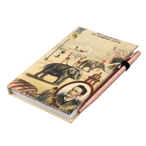 Hardcover Notizbuch mit Kupfer Kugelschreiber, Elefant-Muster, beige image number 0
