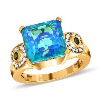 Paraiba Pfau Triplett Quarz, nat&uuml;rlicher Chromdiopsid und Zirkon-Ring - 6 ct.