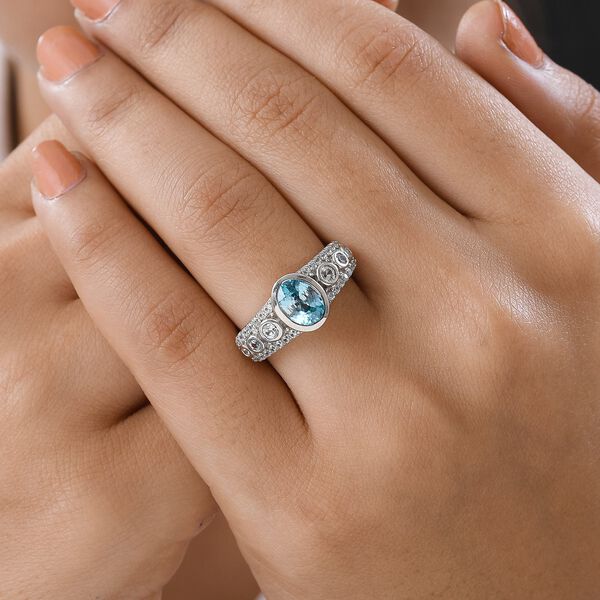 Kambodschanischer, blauer Zirkon, wei&szlig;er Zirkon Ring, 925 Silber platiniert, ca. 2.68 ct image number 3