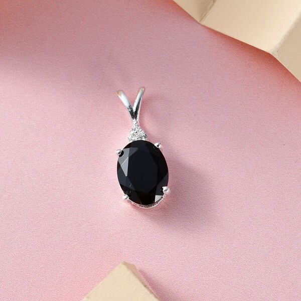 Schwarzer Spinell, weißer Zirkon Anhänger, 925 Silber, ca. 1.89 ct image number 3