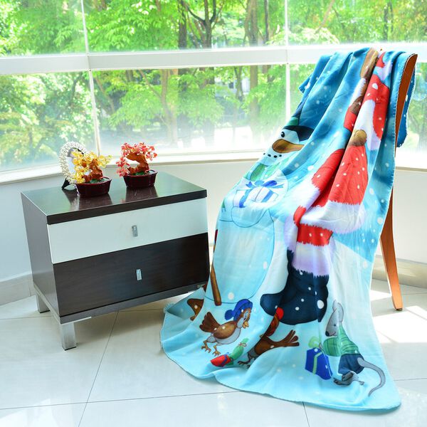 Superweiche Fleece &Uuml;berwurf mit Schneemann und Weihnachtsmann Muster, Gr&ouml;&szlig;e 130x170 cm, Mehrfarbig, Schneemann
