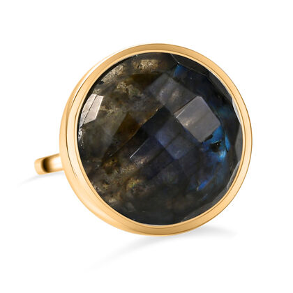 Labradorit-Ring, 925 Silber Gelbgold Vermeil (Gr&ouml;&szlig;e 21.00) ca. 20.92 ct