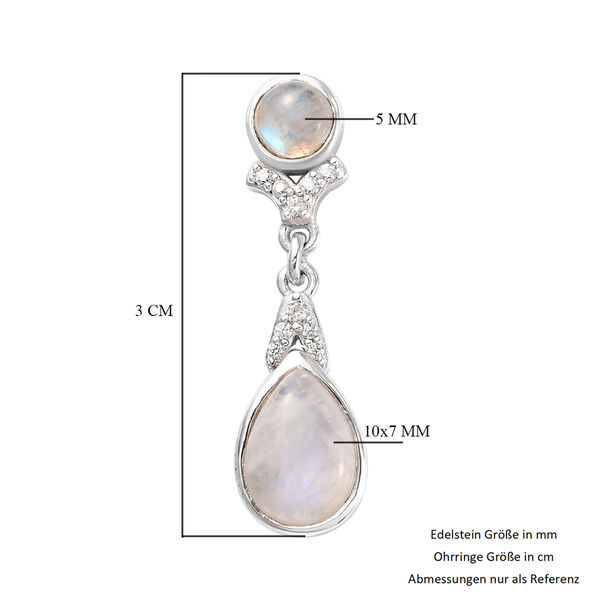 Regenbogen Mondstein Tropfen Ohrhänger 925 Silber Platin-Überzug ca. 5,63 ct  image number 5