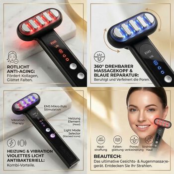 BEAUTECH Gesichts und Augenmassageger&auml;t, 360 Grad Kopf, EMS Technologie, 8,2x3,2x2,3 cm, Schwarz