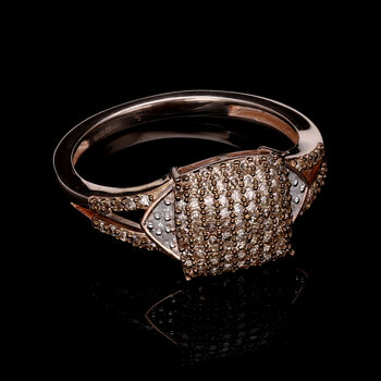 Nat&uuml;rlicher Champagner Diamant und wei&szlig;er Diamant Ring, 925 Silber Ros&eacute;gold Vermeil (Gr&ouml;&szlig;e 21.00) ca. 0.50 ct