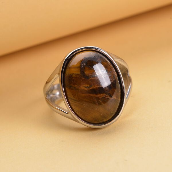 Gelber Tigerauge-Ring, reiner Edelstahl  ca. 10,00 ct image number 2