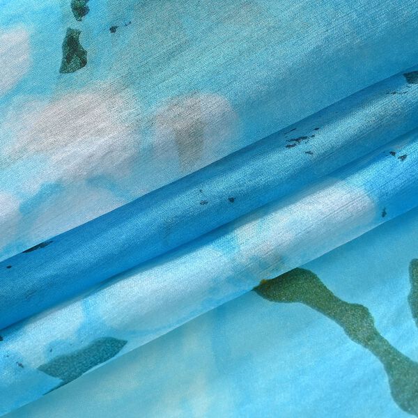 LA MAREY Satinschal aus 100% Maulbeerseide, Blumenmuster, Blau image number 6