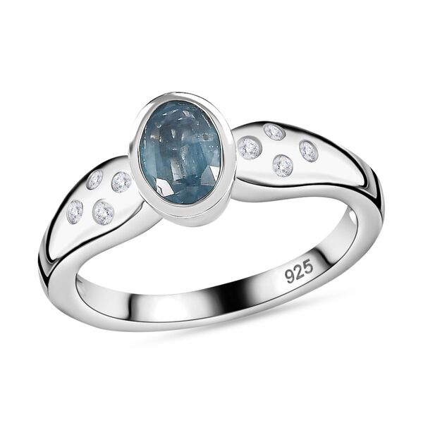 TUCSON FIND - Nat&uuml;rlicher AA Aqua Kyanit, Wei&szlig;er Zirkon Ring 925 Silber rhodiniert (Gr&ouml;&szlig;e 20.00) ca. 1.13 ct image number 4