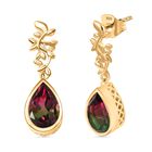 Wassermelonen Quarz Triplette Ohrringe 925 Silber 750 Gelbgold Vermeil ca. 6,65 ct.